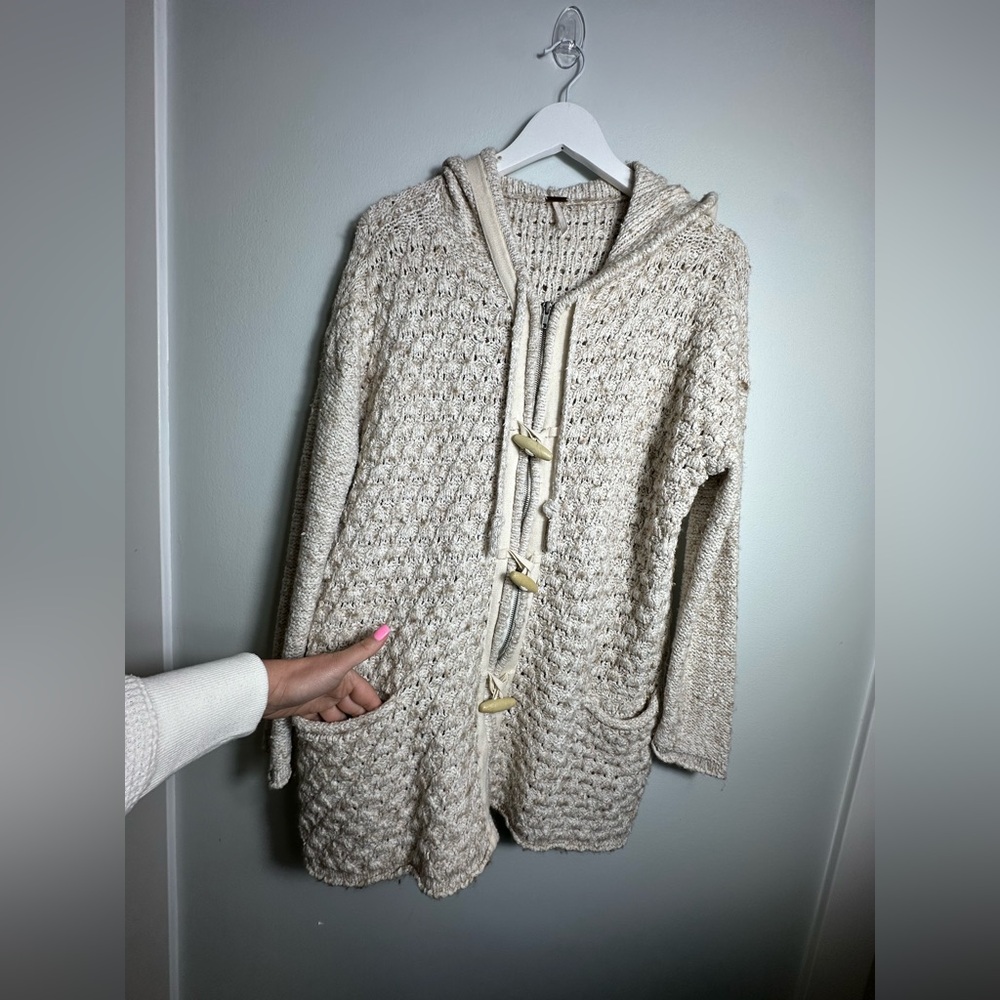 Free People | Women’s tan/cream Turn Up The Sun hooded toggle sweater coat Sz XS - Picture 11 of 17
